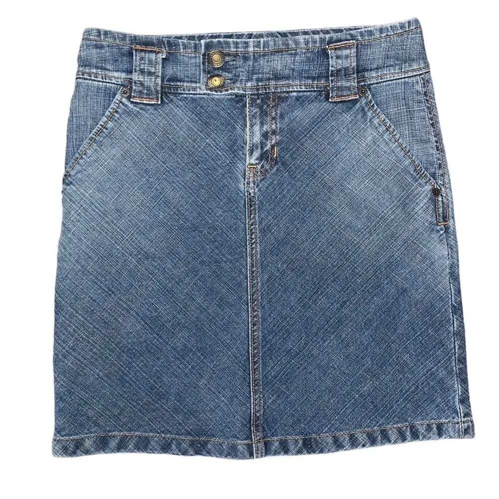 GAP Vintage Denim Pencil Skirt Size 1 High Waist Stretch Back Slit Y2K Retro